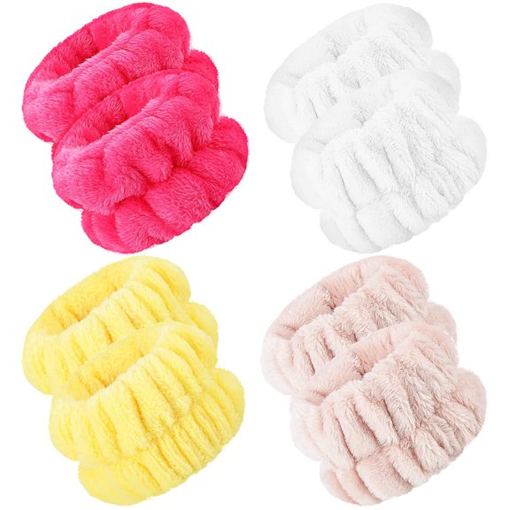 4 Pairs Wrist Bands for Washing Face Wrist Spa Microfiber Wash Towel Band Scrunchies Absorbent Wristbands Sweatband for Women Prevent Liquid from Spilling(Bright Colors)