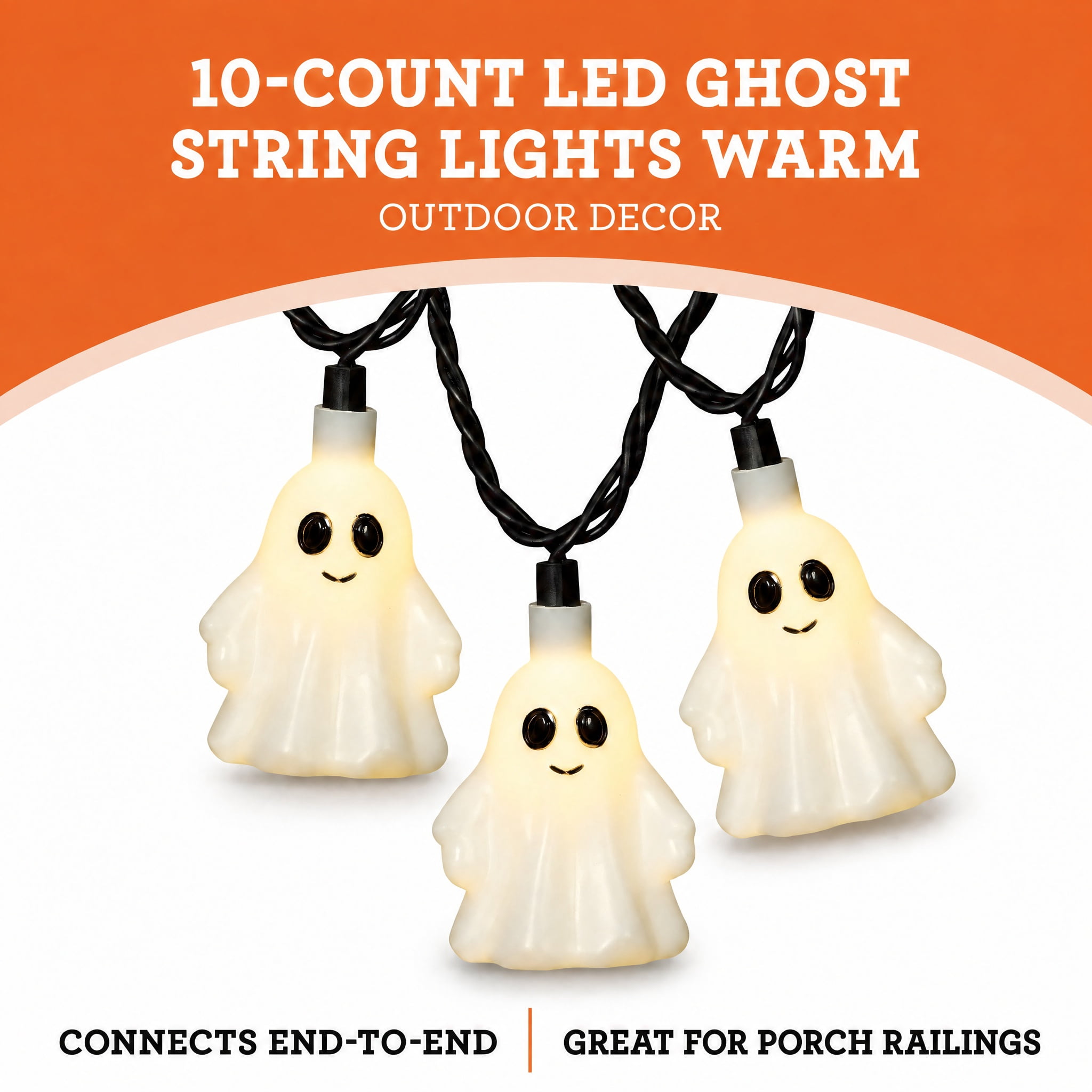 Indoor/Outdoor 10-Count LED Ghost String Lights, Warm White, 6.5', Halloween by Way To Celebrate
