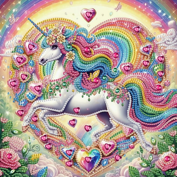 Candy Coloured White Horse Diamond Art Painting Kit