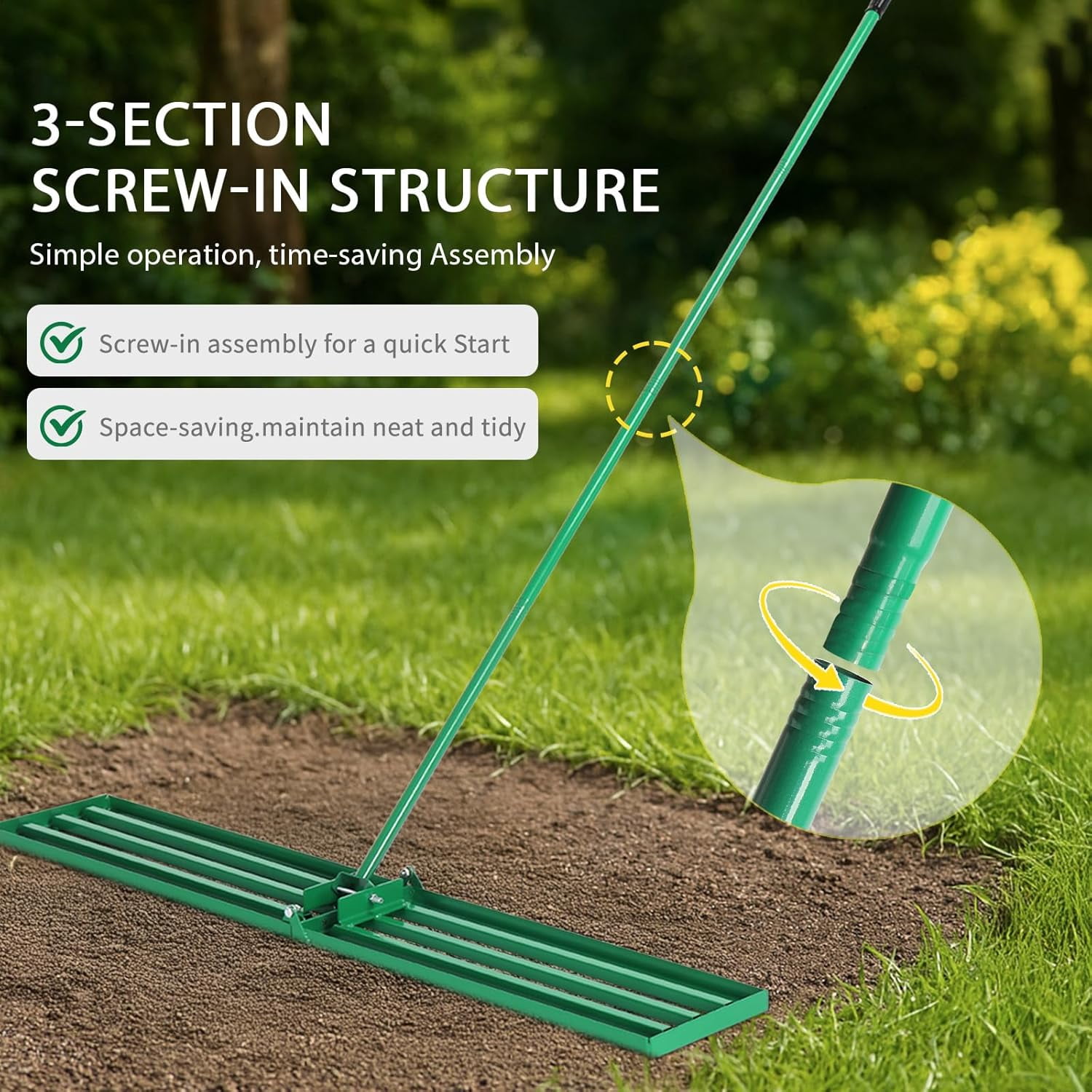 Efoee Lawn Leveling Rake – 36" Steel Handle Yard Leveler, Lawn Level Tool for Creating a Flat Surface - Works for Soil, Dirt, Topdressing and Ground