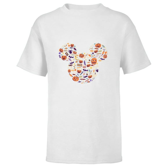 Disney Mickey Mouse Icon Candy and Pumpkins Halloween - Short Sleeve T-Shirt for Kids - Customized-White