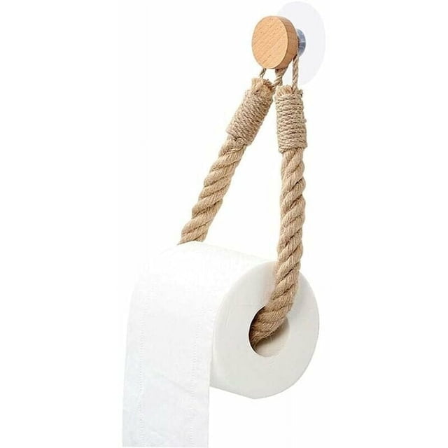 Portarrollos de papel higiénico de estilo rústico, accesorios de baño de ratán náutico, forro de cuero transpirable para baño de playa estilo granja, marrón (uso multifuncional)