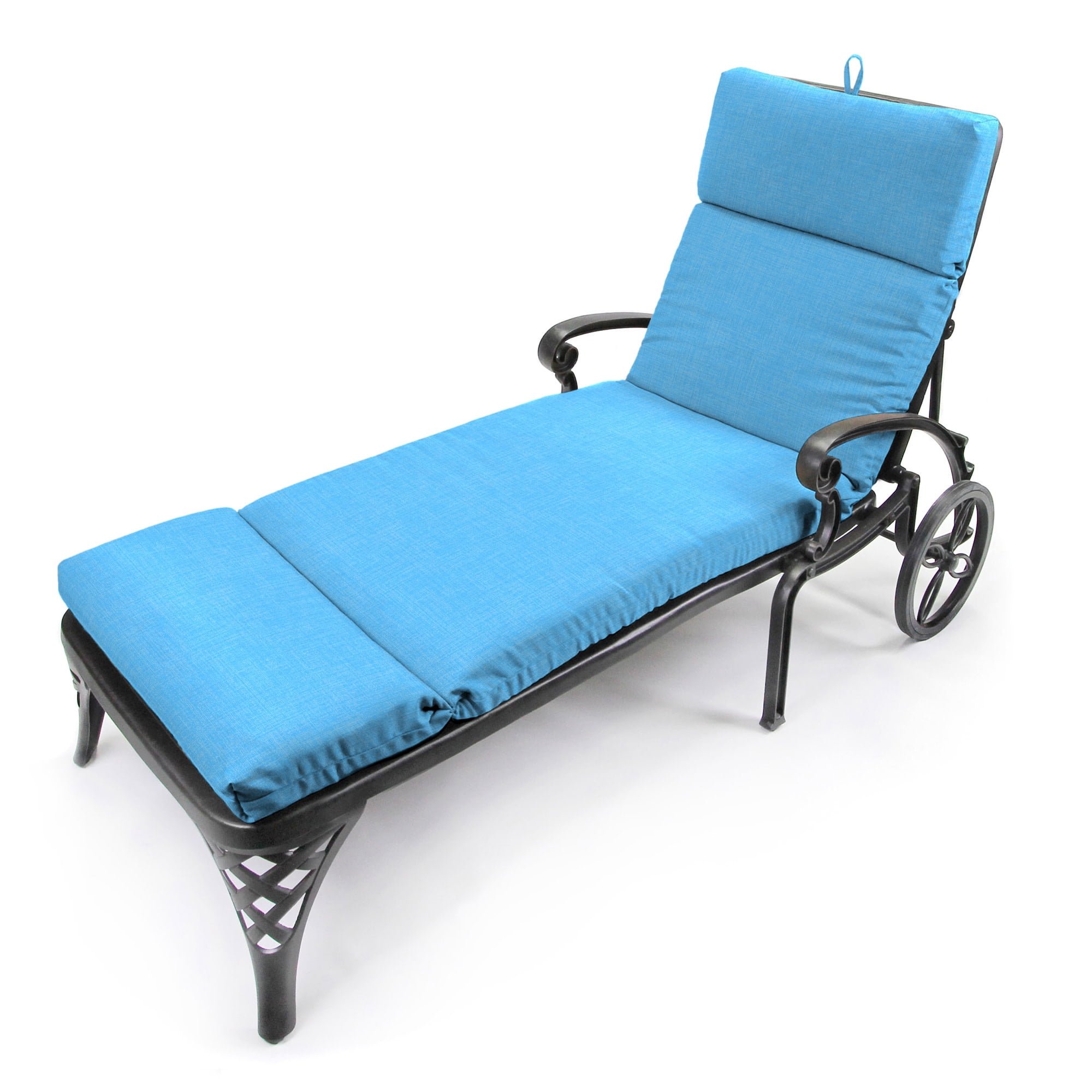 Jordan Manufacturing 72" x 22" Celosia Ice Blue Crosshatch Rectangular Outdoor Chaise Lounge Cushion with Ties and Hanger Loop