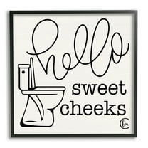 Stupell Industries Toilet Hello Sweet Cheeks Black and White Curly Script Cursive Typography, 24 x 24,Design by Penny Lane Publishing