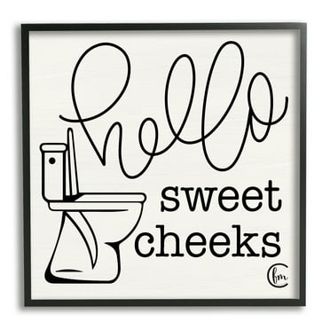 Stupell Industries Toilet Hello Sweet Cheeks Black and White Curly Script Cursive Typography, 24 x 24,Design by Penny Lane Publishing
