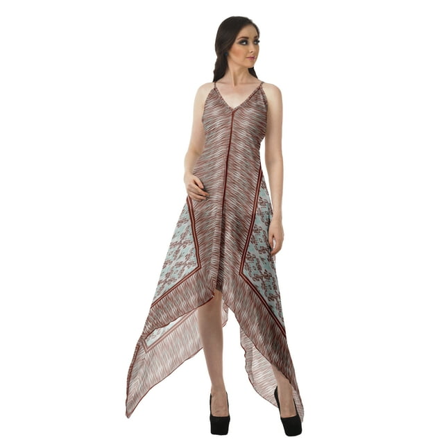 Moomaya Robe à Col en V Imprimée Robes Mouchoirs pour Femmes Robe de Soirée Bohème