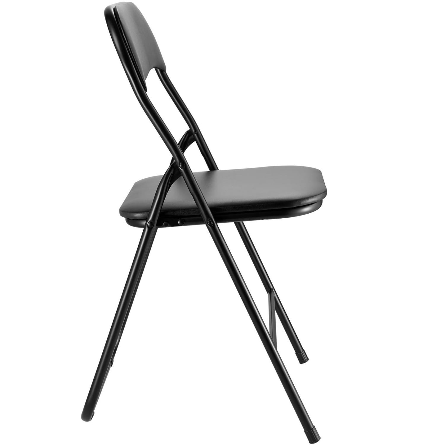 Folding Chairs Set of 4, Padded Leather Folding Chairs with Heavy-Duty Metal Frame, Portable Folding Chairs for Home, Parties, Events, Meeting Room, Black