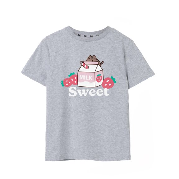 Pusheen Sweet Sips Girls Grey Marl Short Sleeved T-Shirt | 9-10 Years | Made by Vanilla Underground