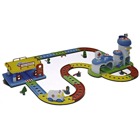 Bezrat Build-A-Road X-Track Train Set – Mentally Stimulating and Employs Tactile Engagement -Track Builder, Straight Track Includes 15 Feet of Tracks and a Bonus Ambulance (colors may vary)