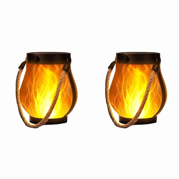 2X Outdoor Lanterns Flickering Flame Garden Lights with Dual Charging USB & Solar Outdoor Waterproof Hanging Lantern