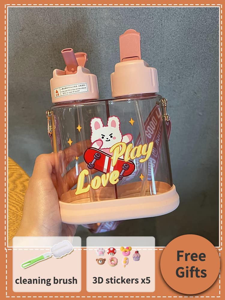 Pikadingnis 17oz Flask Cute Cartoon Vacuum Insulated Water Bottles, 316  Stainless Steel Thermos with Leather Sleeve and Carry Strap (Pink Rabbit  (Leather Sleeve)) 