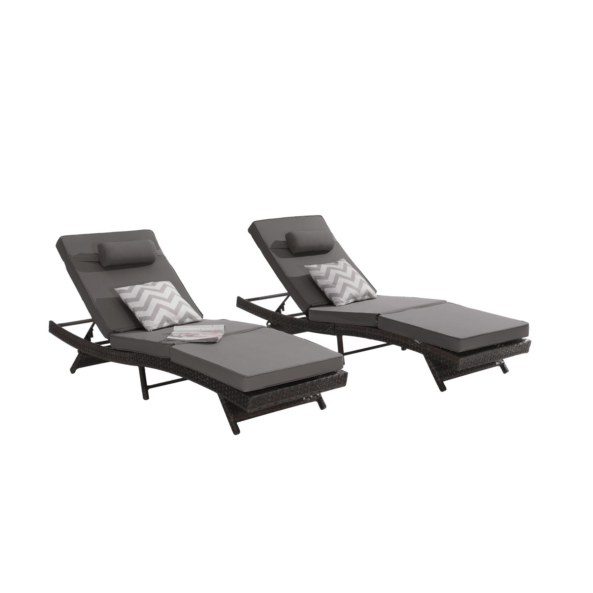 Leumius Outdoor Chaise Lounge Chair Set of 2,Wicker Long Reclining Chair with Cushions and Backrest Adjustable to 150° for Outside Pool Patio,Dark Gray