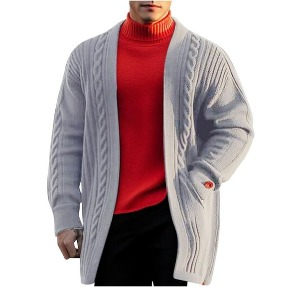BSDJILFG Mens Casual Outwear & Jackets ,Woven Knit Sweater Casual Loose Fit Cardigan Open Front Collar Jackets with Pockets