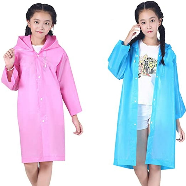 Imperméable Réutilisable Épais Poncho Veste pour Enfants Garçon Fille 2 Pcs Bleu Ciel+rose