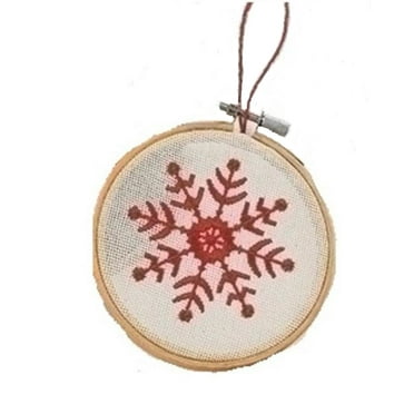 Roman 4.5" Embroidered Snowflake in Hoop Loom Christmas Ornament - White/Red