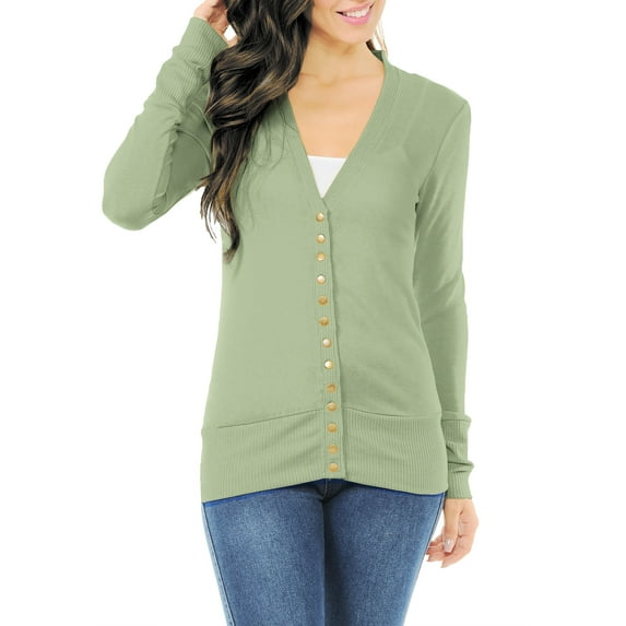 ClothingAve. Women's Long Sleeve Snap Button Sweater Cardigan w/ Ribbed Detail S~3X female Cardigan