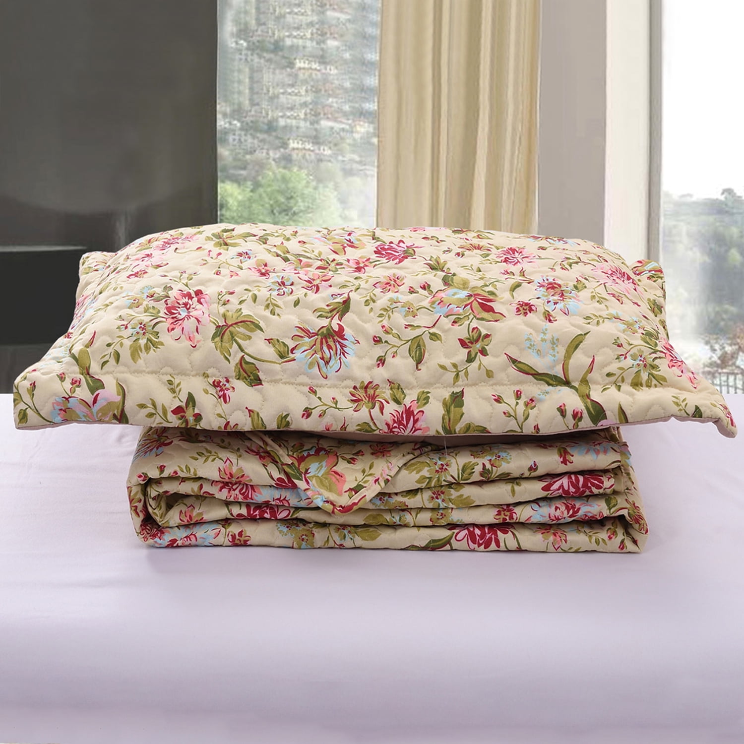 JML 3 Piece Quilt Set Queen Size 88"x92",Lightweight Printed Microfiber Bedspread Coverlet