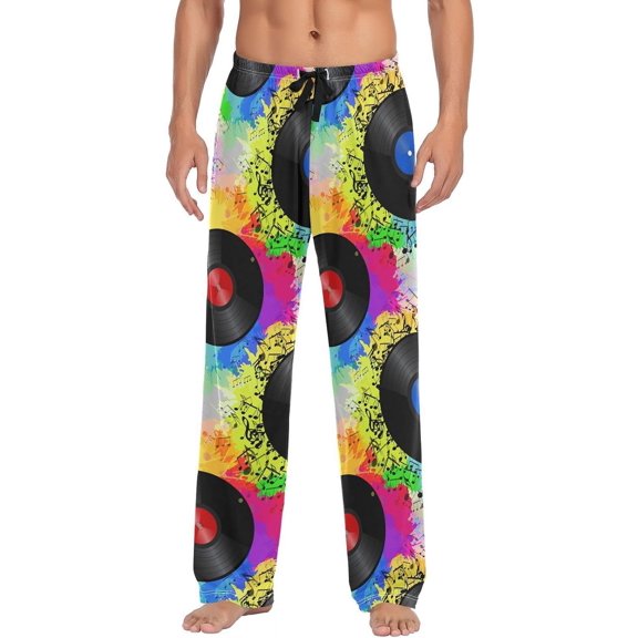 GZHJMY Colorful Vinyl Record Men's Pajama Pants, Soft and Comfortable Lounge Sleep Bottoms with Pockets, Men's Sleepwear with Custom Print, Small