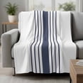 thumbnail image 2 of Blue Vertical Striped Blanket Soft Cozy Warm Twin Blanket for Bed, Plush Fuzzy Flannel Fleece Blankets for Sofa, White Minimalist Modern Throw Blankets for Couch, Lightweight Gifts for Men, 60"x80", 2 of 9