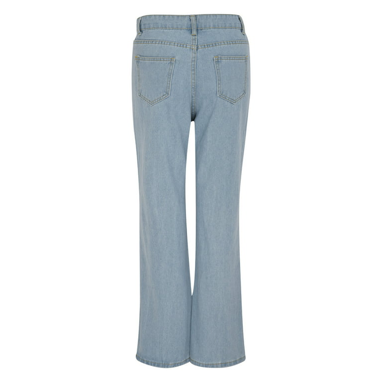 JNGSA Wide Leg Baggy Jeans - Straight Leg High Waist Loose Jeans Boyfried  Mom Distressed Jeans Trendy Pants Skinny Tassels Denim Pants Blue XL