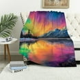 thumbnail image 4 of Creowell Home Leisure Flannel Blanket Aurora Borealis Lake Mountains 60*80in, 4 of 7