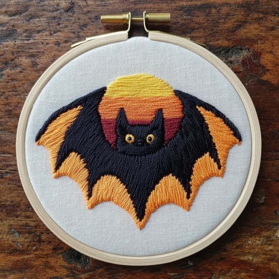 DIY Punch Needle Kits for Beginners Bat under Sunset with Hoop Embroidery Punch Needle Starter Set Easy for Adults and Kids Festival Gift and Decor 20x20cm-2