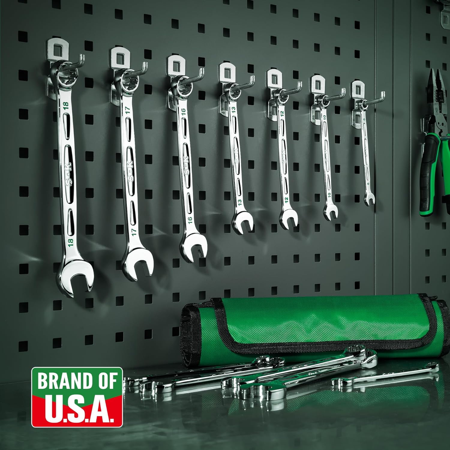 SK Combination Wrench Set, Metric 8 to 19mm, 12-Piece, SuperKrome Finish, Preminum CR-V Construction, with Rolling Pouch