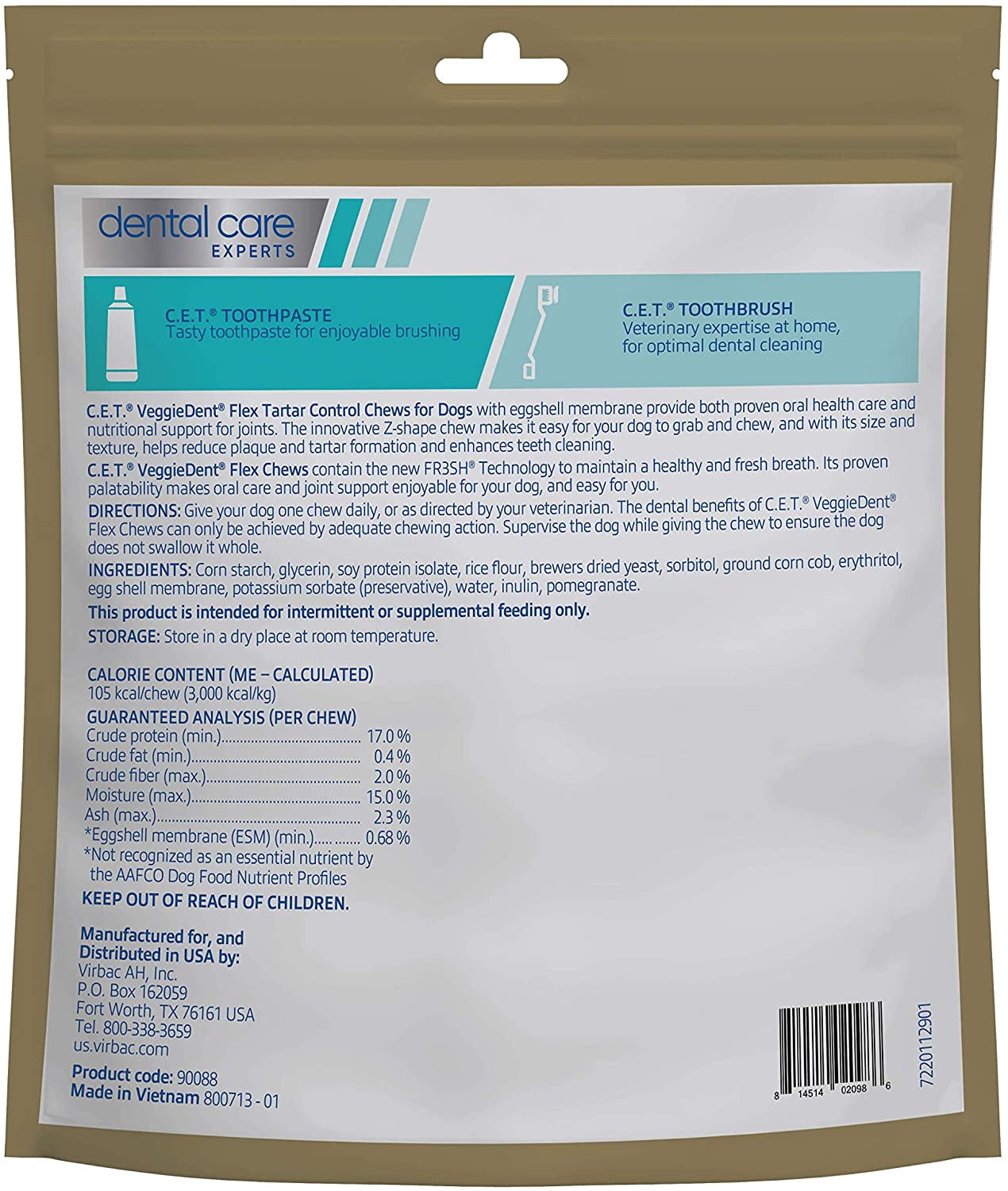C.E.T. VEGGIEDENT Flex Tartar Control Chews for Dogs
