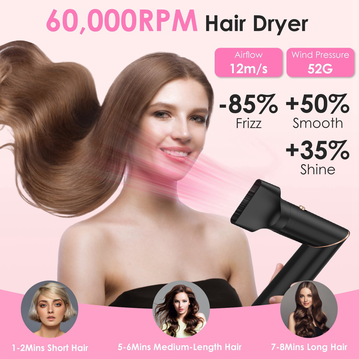 Moclever 5 in 1 Hot Air Styler Straightener Curler Dryer Automatic Wrap Styler Hair Dryer Brush Set, Black