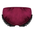thumbnail image 2 of Zaldita Men's Shiny Satin Lace Ruffle Bikini Briefs French Maid Crossdress Panties Underwear Wine Red L, 2 of 6