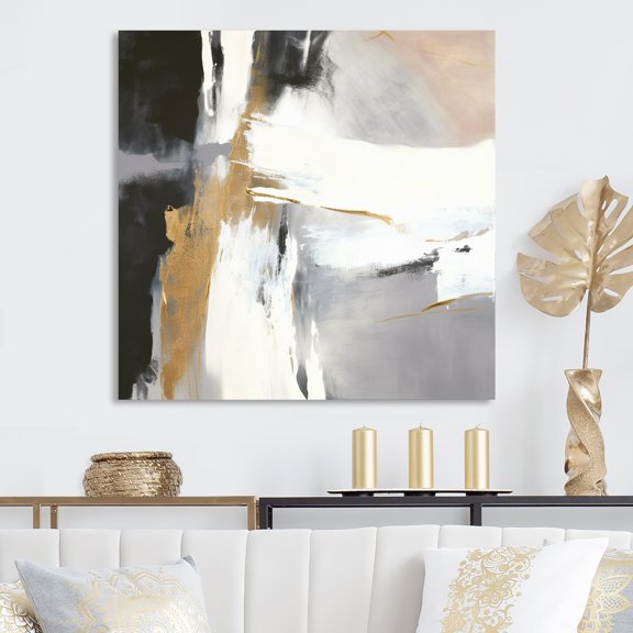 DESIGN ART Designart "Black And Gold Harmony Of Marble Vi" Abstract Marble Canvas Print 30 in. wide x 30 in. high