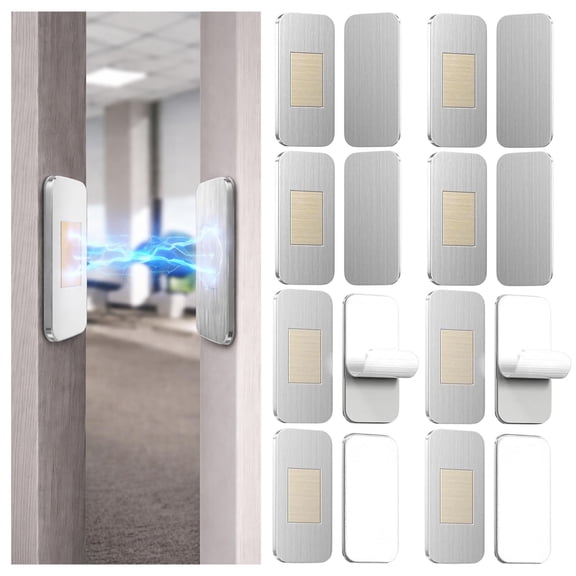 No Drill Magnetic Cabinet Door Catch, Adhesive Stainless Steel Latch, 4 Pack