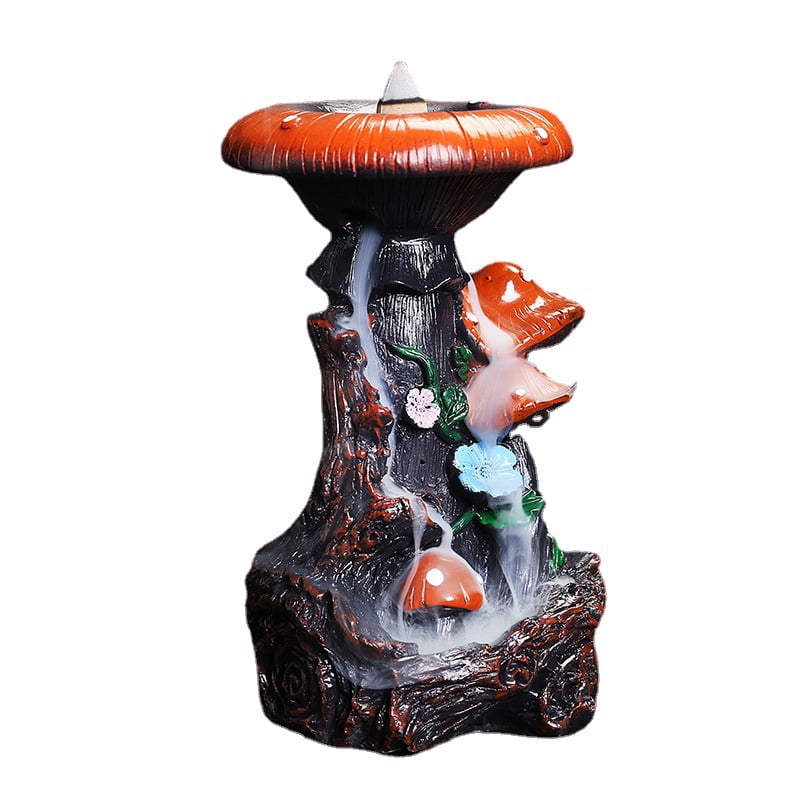 Creative Mushroom Shape Backflow Incense Burner Resin Multifunction Waterfall Censer Incense Stick Holder Decoration Ornaments