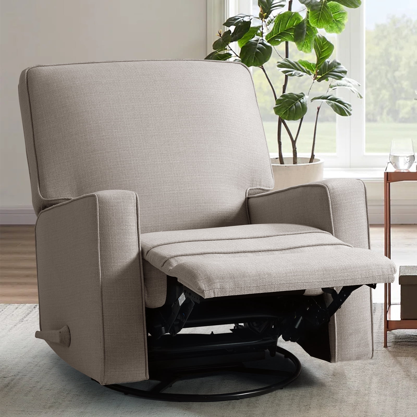 Harkawon Swivel Rocker Recliner Chair, High Back Glider Recliner with Linen Fabric, Nursery & Living Room Ergonomic Rocking Chair for Small Spaces, Grey