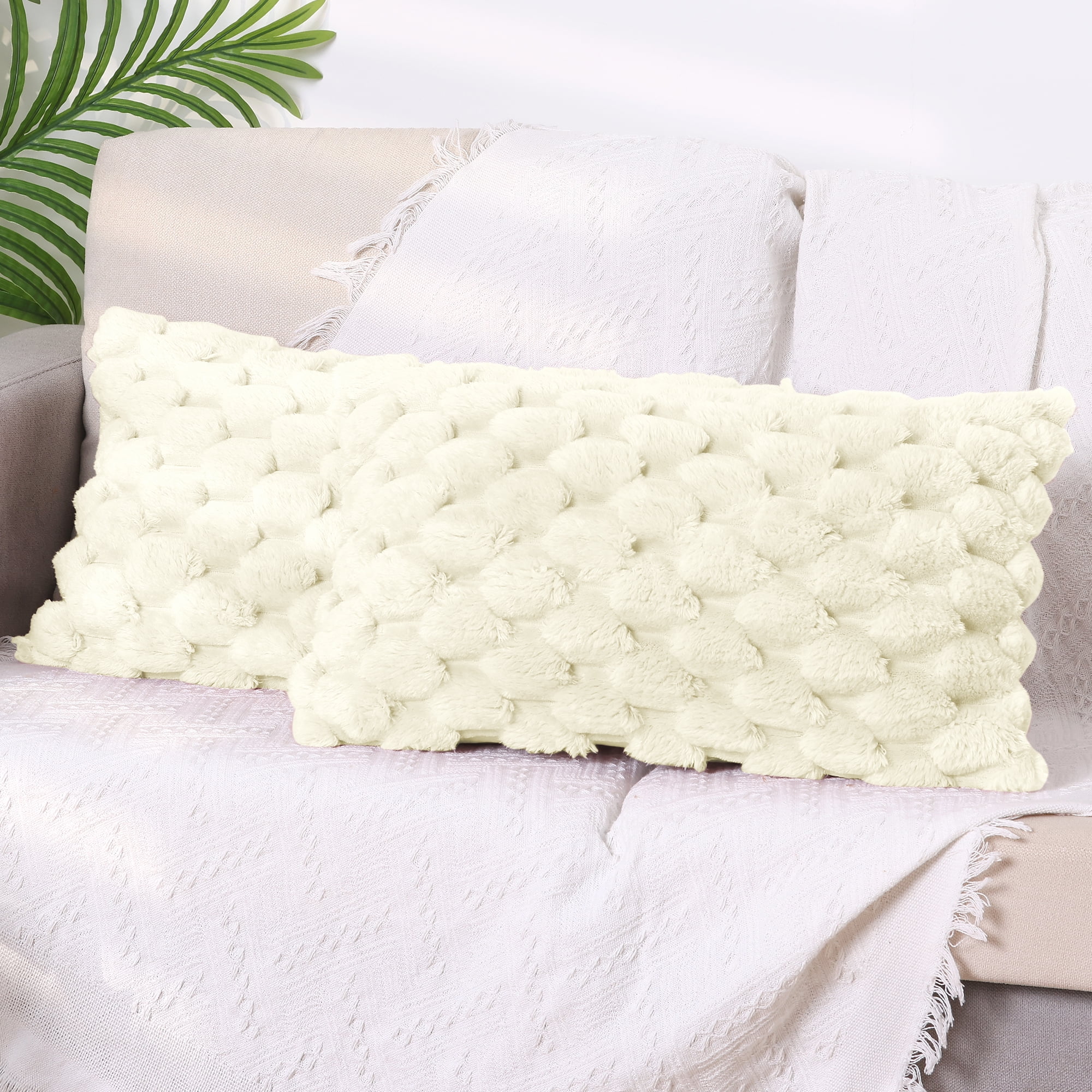 Unique Bargains 2 Soft Throw Pillow Covers Fur Decorative Fuzzy Plush Cushion Covers White 12" x 20"