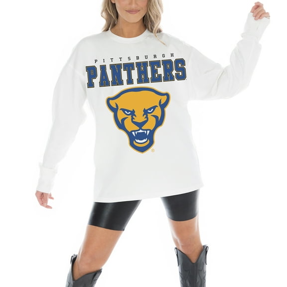 Women's Gameday Couture White Pitt Panthers Big Goals Oversized Long Sleeve T-Shirt