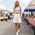 thumbnail image 5 of Women's Cotton Linen Bermuda Shorts, High Waisted Summer Casual Shorts with Pockets, Knee Length Wide Waistband Shorts, S-2XL, 5 of 7