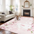 thumbnail image 2 of Cherry Blossom Bunny Area Rugs 8'x10', Washable Small Throw Rugs for Living Room Patio, Pink Spring Modern Farmhouse Floral Indoor Outdoor Rug Non-Slip Low Pile Carpet Runner Reversible Floor Mats, 2 of 8