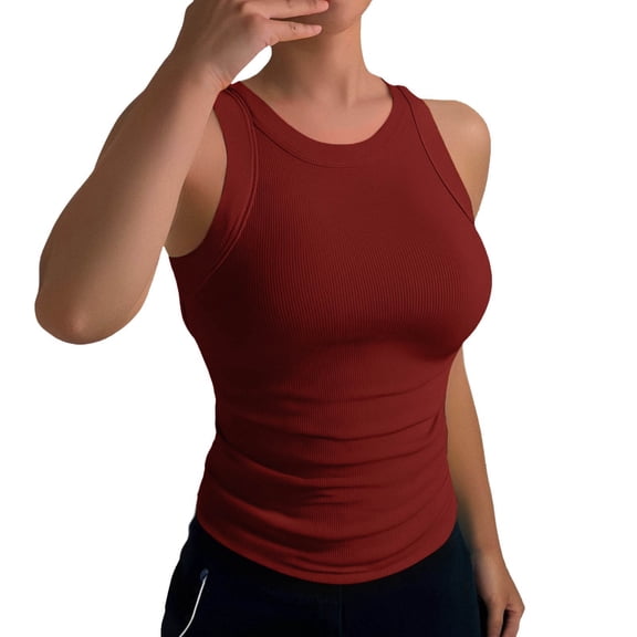 XIYON Tank Top For Women Knitted Ribbed Slim Fit Stretch Top Comfortable Crew Neck Sleeveless Basic Tank For Casual Wear 2026 Summer Clothes