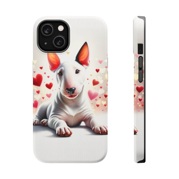 DistinctInk Tough Case for Apple iPhone 14 (6.1" Screen), Compatible with MagSafe Charging - Valentine's Day Miniature Bull Terrier