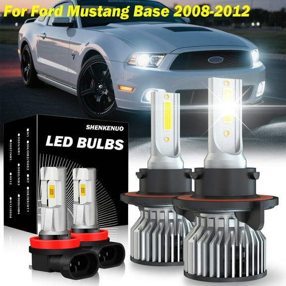 For Ford Mustang Base 2008 2009 2010 2011 2012 LED Headlight 9008 H11 Kit Super Bright Bulbs, Cool White High Power Lamps, High Low Beam   Fog Light, 12000LM 6000K, Easy Install