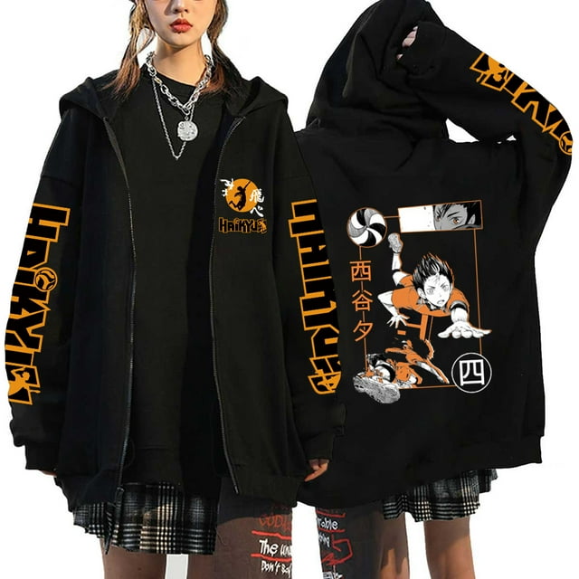 Anime Hoodie Zip Up Jacket Karasuno Plus Size Sweatshirt Harajuku Unisex