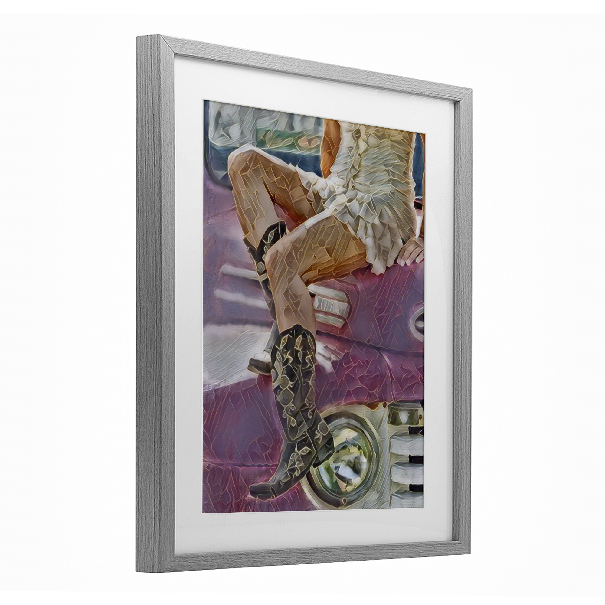 Romantic Westerns Cowgirl Gray Framed Print Under Glass, design by Jesse Keith