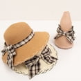 thumbnail image 5 of Trendy Classic Bucket Hat Sunshade Beach Woven Panama Hat Female Sun Hat Straw Hat Korean Style Cap British style BEIGE, 5 of 8