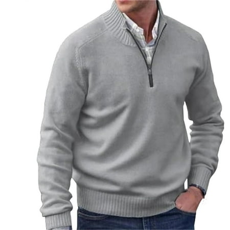 Men's Cashmere Zipper Basic Sweater Solid Casual Long Sleeve Mock Neck Knitted Mens Sweatershirt