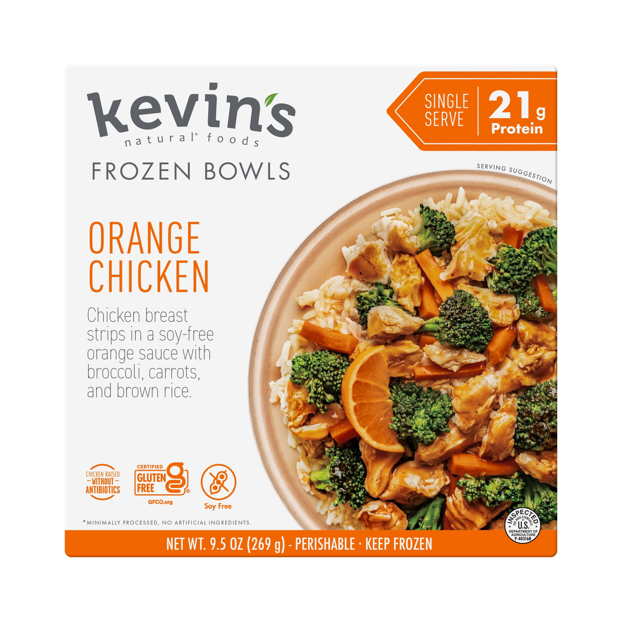 Kevin's Natural Foods Orange Chicken, Frozen, 9.5 oz Bowl