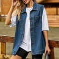 thumbnail image 6 of Lovskoo 2024 Women's Summer Fall Long Sleeve Denim Jean Vest Button Down Shirt Distressed Casual Turndown Collar Summer Pocket Regular Sleeveless Vest Blue, 6 of 9