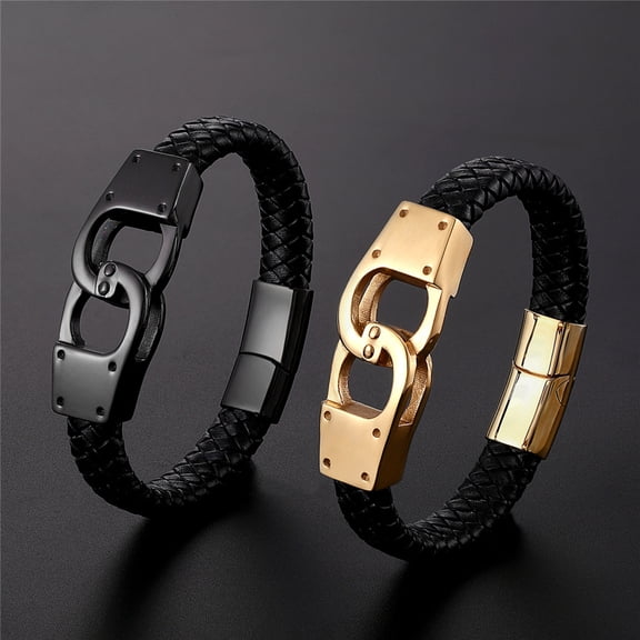 Men's Stainless Steel Woven Leather String Bracelet