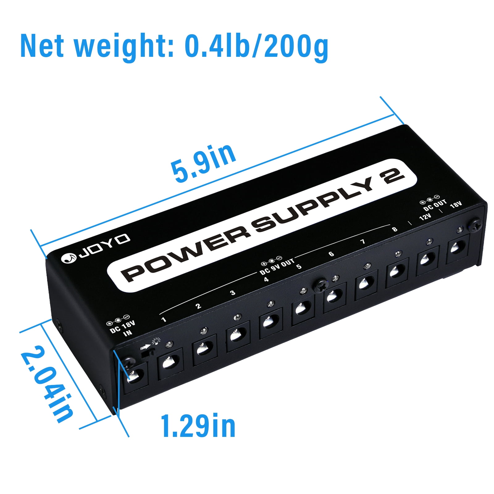 JOYO Pedal Power Supply 10 Outputs 9V 12V 18V Options Isolated Short-Circuit Overload Protection For Guitar Effect Pedals