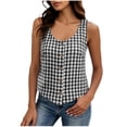 thumbnail image 2 of Women's Tank Tops Loose Women Plaid Tank Tops Button Front Sleeveless Loose Casual Blouse for Vintage Summer Vacation Black L, 2 of 6